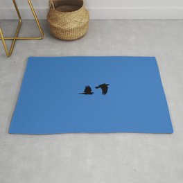 Two Ravens Flying Blue Sky Area & Throw Rug
