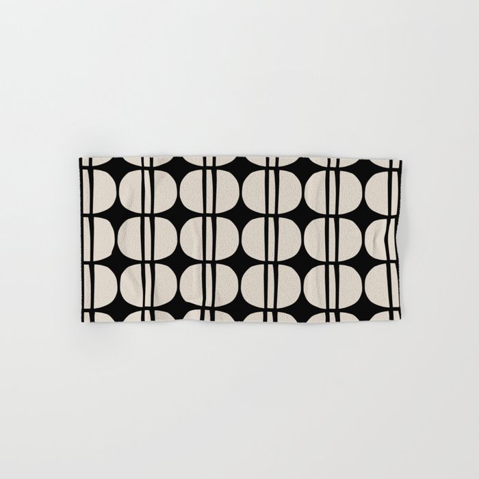 Mid Century Modern Geometric Pattern 157 Mid Mod Black and Linen White Hand & Bath Towel