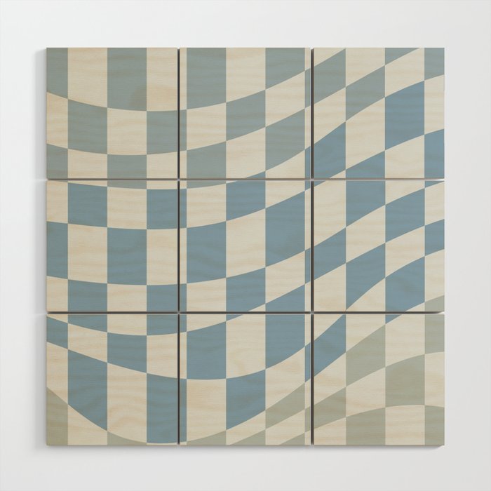 Soft blue wavy checked Wood Wall Art