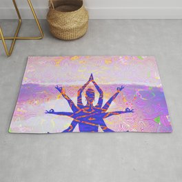 Kali Goddess Sunset Landscape with Tribal Glitch Pattern Rug | Sun, Bohemian, Indian, Abstract, Goddess, Psychedelic, Boho, Gift, Surreal, Glitch 