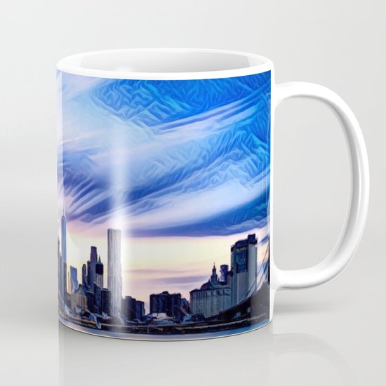 Romantic City Cityscape with Light Sunset and River Coffee Mug