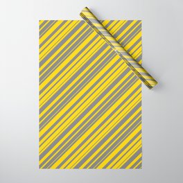 [ Thumbnail: Gray & Yellow Colored Lined Pattern Wrapping Paper ]