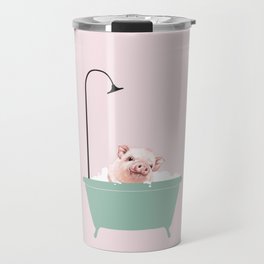 Baby Pink Pig Enjoying Bubble Bath Travel Mug