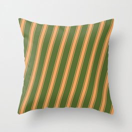 [ Thumbnail: Dark Olive Green & Brown Colored Stripes/Lines Pattern Throw Pillow ]