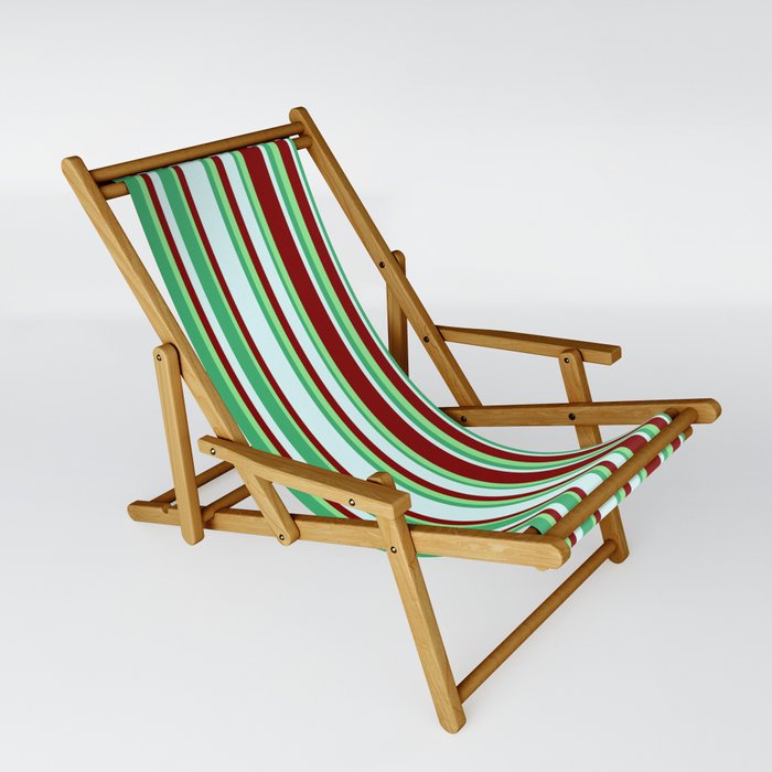 Sea Green, Light Green, Maroon, and Light Cyan Colored Striped Pattern Sling Chair