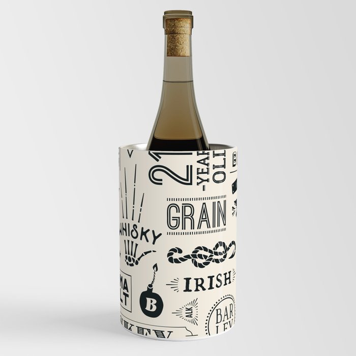 Seamless pattern with types of whiskey and hand drawn lettering. Vintage drawing. Vintage Illustration Wine Chiller