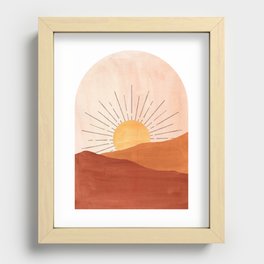 Abstract terracotta landscape, sun and desert, sunrise #1 Recessed Framed Print