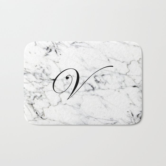 Letter V on Marble texture Initial personalized monogram Bath Mat