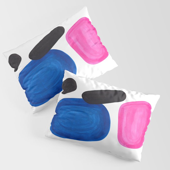 Colorful Minimalist Pop Art Mid Century Modern Style Rose Magenta Phthalo Blue Bubbles Pillow Sham