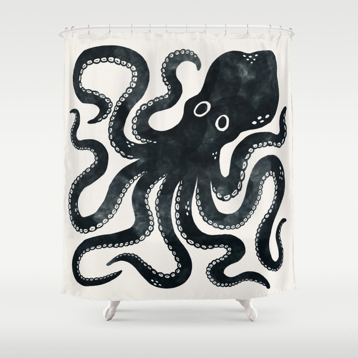 Minoan Octopus - Black Ink Shower Curtain