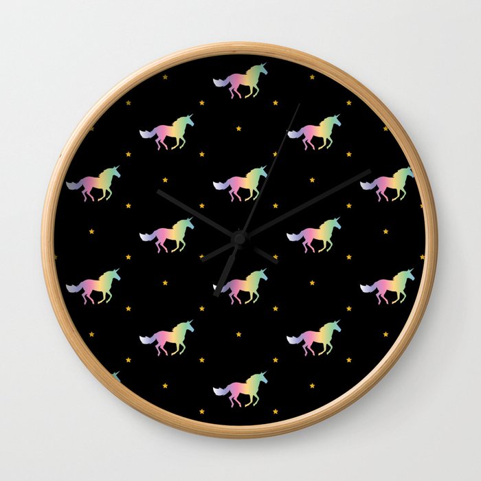 Rainbow Unicorns & Stars Wall Clock