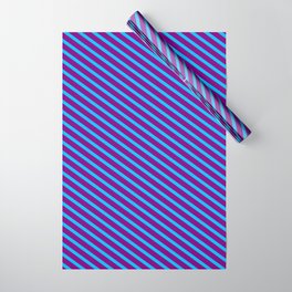 [ Thumbnail: Deep Sky Blue and Purple Colored Stripes/Lines Pattern Wrapping Paper ]