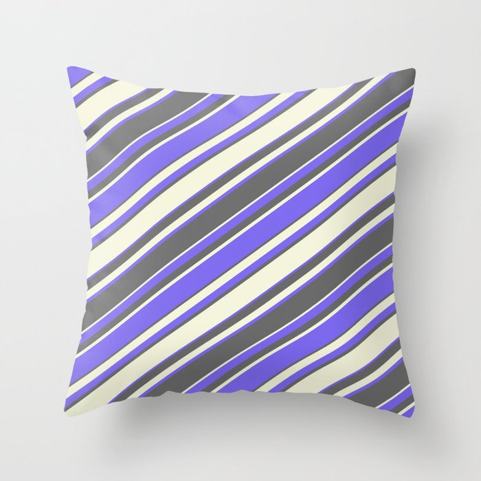 Medium Slate Blue, Dim Gray, and Beige Colored Stripes Pattern Throw Pillow