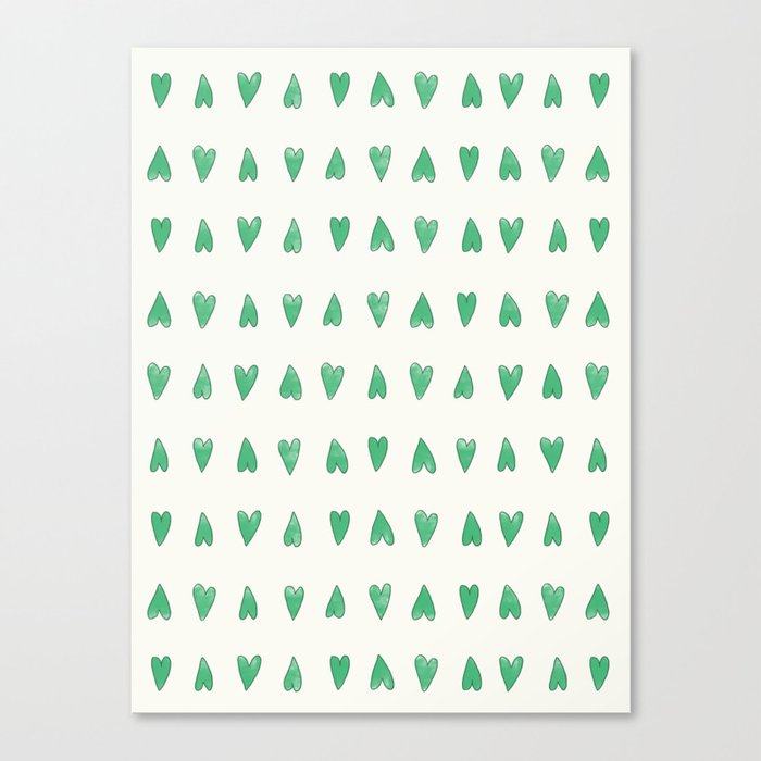 Minimalist design of hand-painted hearts. Green version Canvas Print