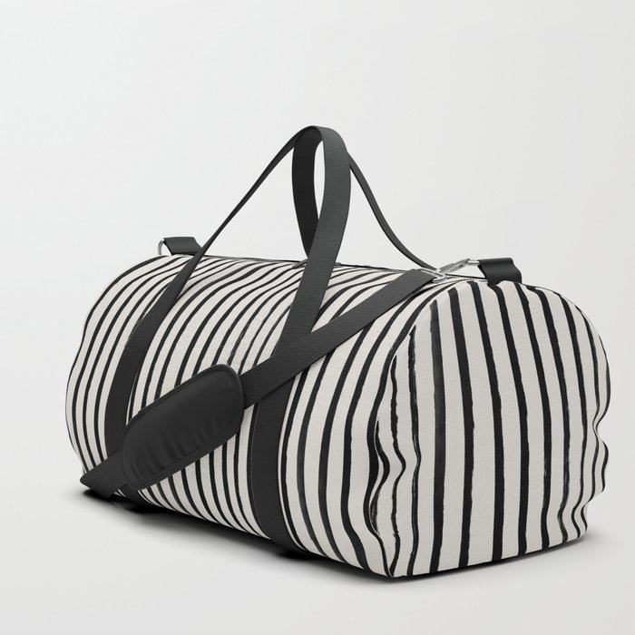 Vertical Black and White Watercolor Stripes Duffle Bag