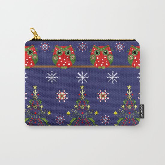 Pattern design with Christmas owls, trees and snowflakes Carry-All Pouch