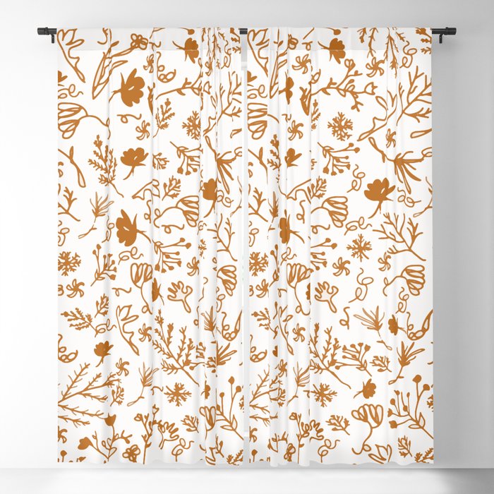 Botanical-Pattern, set, Orange, 3, botanic, nature, botanical, floral, flowers, floral-pattern, leaves, plants, minimalist, garden, jungle, leaf, exotic, tropical, flower, boho, cacti, succulent, digital, graphic-design, pattern,  Blackout Curtain