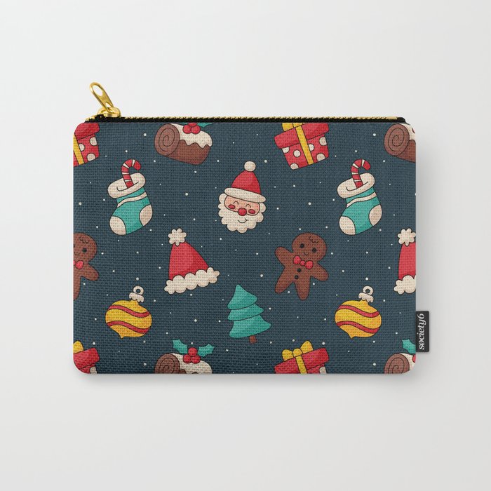 Christmas Characters Seamless Pattern on Blue Background Carry-All Pouch