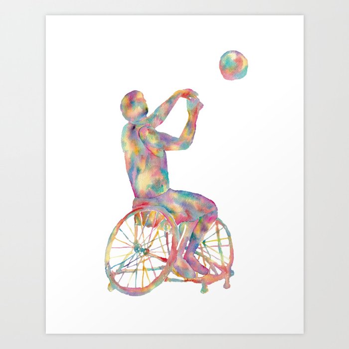 Basketball wheelchair art print watercolor Art Print
