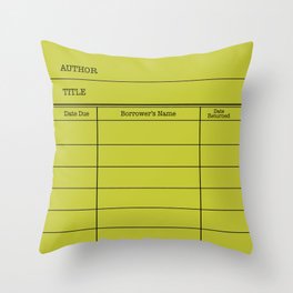 LiBRARY BOOK CARD (lime) Throw Pillow