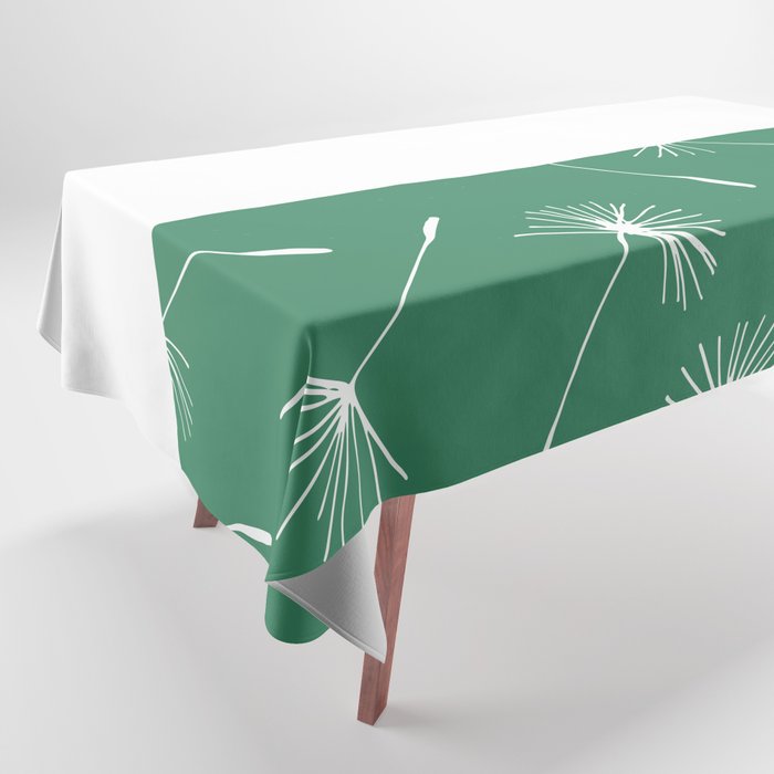 White Dandelion Lace Horizontal Split on Green Tablecloth