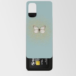Hand-Drawn Butterfly and Golden Fairy Dust on Sage Green Blue Android Card Case