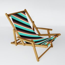 [ Thumbnail: Colorful Dim Gray, Maroon, Tan, Turquoise & Black Colored Stripes/Lines Pattern Sling Chair ]