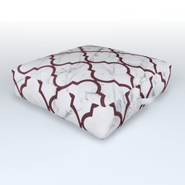 Burgundy gray white marble moroccan quatrefoil Outdoor Floor Cushion