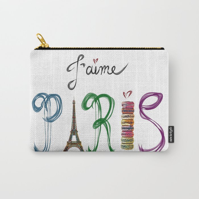 J'aime Paris - Eiffel Tower and Macaron Photograph and Illustration Carry-All Pouch