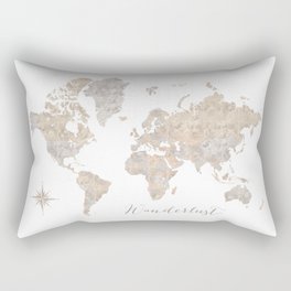 Wanderlust watercolor world map with compass rose Rectangular Pillow