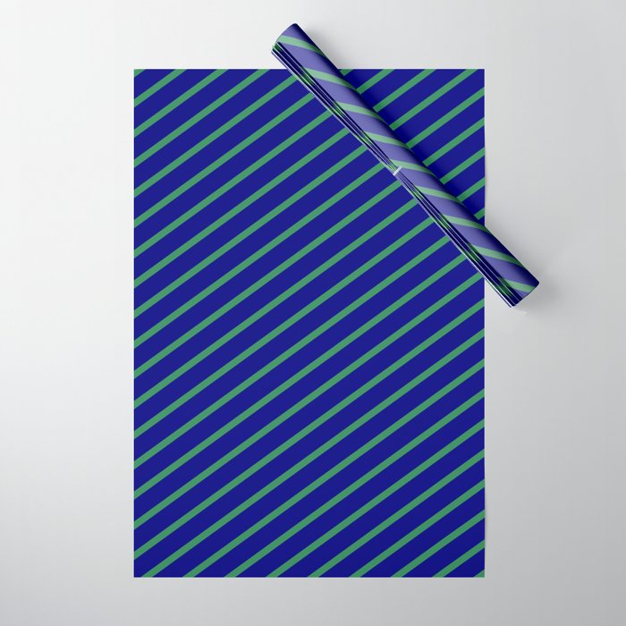 Blue and Sea Green Colored Lines/Stripes Pattern Wrapping Paper