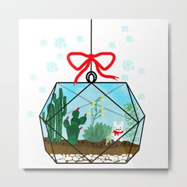 Cactus Terrarium Christmas Gift Metal Print | Christmas, Succulent, Geometri, Graphicdesign, Plant, Snowflakes, Illustration, Cactus, Redribbon, Winter 