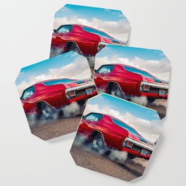 Vintage Chevelle SS 454 cowl hood American Classic Muscle car automobiles transportation rear shot color photograph / photography poster posters Coaster