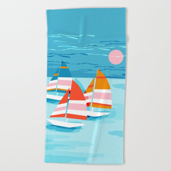 Popin - memphis sports retro throwback neon sailing sailboat cool rad gnarly trendy watersports Beach Towel