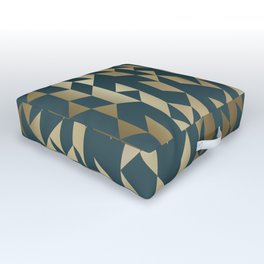 Abstract Geometric Pattern in Teal and Gold Outdoor Floor Cushion
