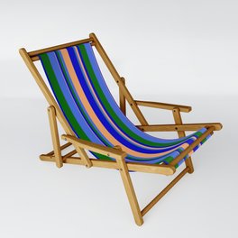 [ Thumbnail: Brown, Blue, Dark Green, and Royal Blue Colored Lines Pattern Sling Chair ]