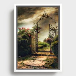 Through an Open Gate Fantasy Garden Digital Art Framed Canvas