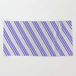 [ Thumbnail: Slate Blue and Light Gray Colored Lined Pattern Beach Towel ]