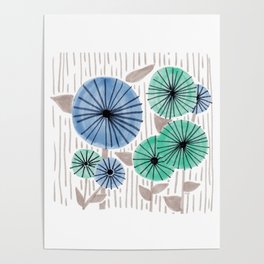 Blue & Green Flower Pattern Poster