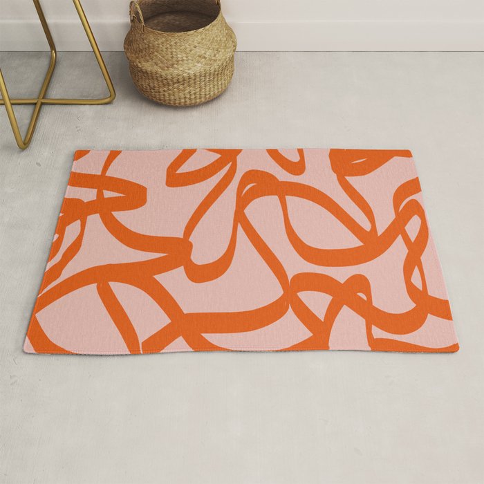 Mid Century Modern Abstract Lines In Peach And Burnt Orange Rug by