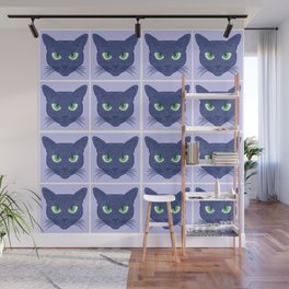 Retro Modern Periwinkle Cats Pattern Wall Mural