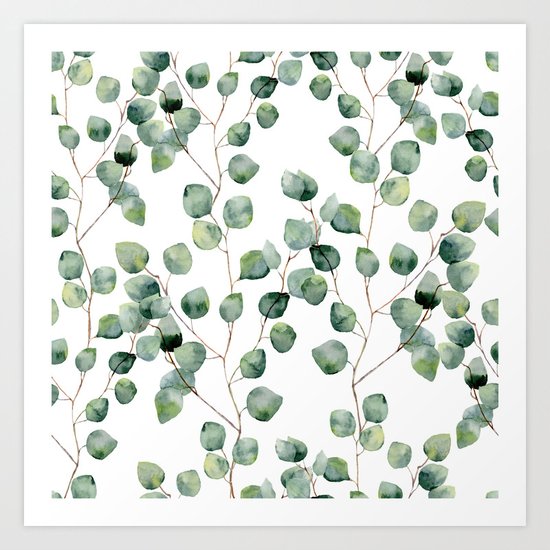 Watercolor eucalyptus silver dollar Art Print