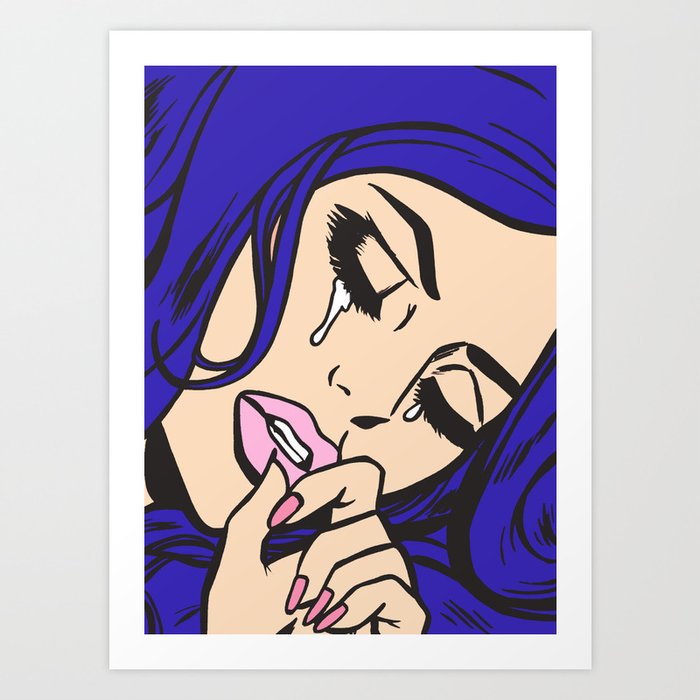 Blue Sad Girl Art Print