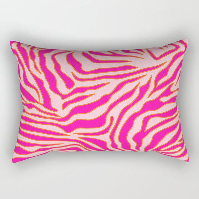 Zebra Print Pink And Orange Zebra Stripes Wild Animal Print Preppy Decor Modern Zebra Pattern Rectangular Pillow