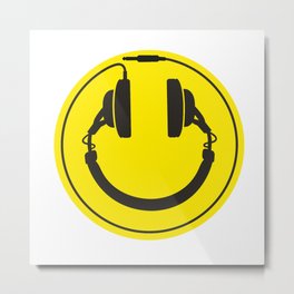Headphones smiley wire plug Metal Print | Dance, Rave, Music, Acid, Graphic Design, Fun, Vector, Seventies, Joke, Positive 
