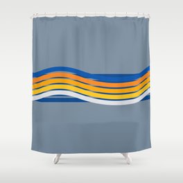 Zeti - Abstract Wavy Retro Stripe Pattern on Gray Blue Shower Curtain