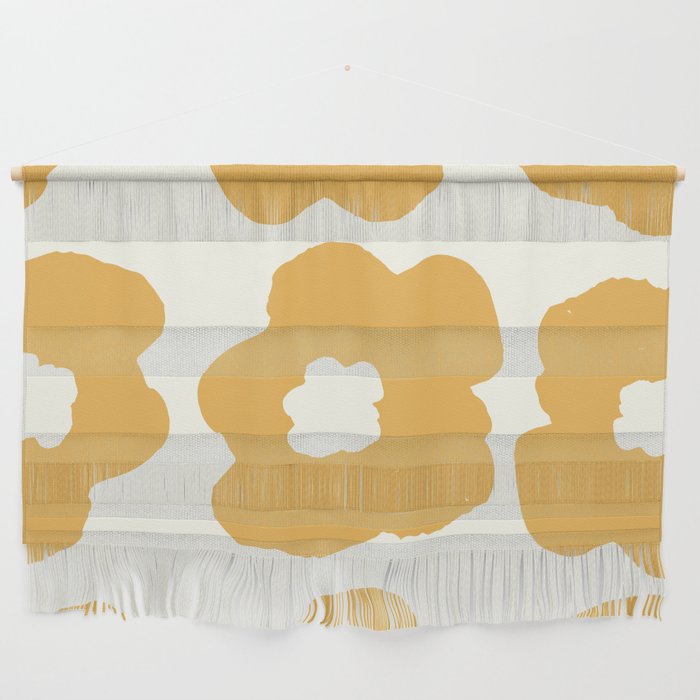 Large Pop-Art Retro Flowers in Yellow on Cream Background Wall Hanging