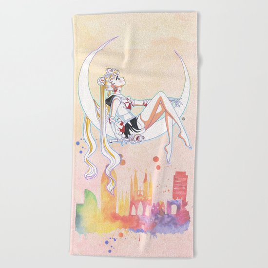 Can not Fight The Moonlight Watercolor Version Beach Towel