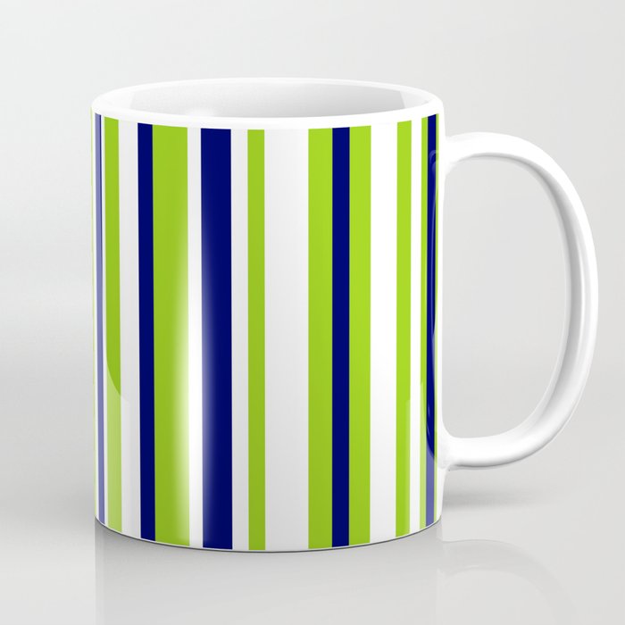 Lime Green Bright Navy Blue and White Vertical Stripes Pattern Coffee Mug