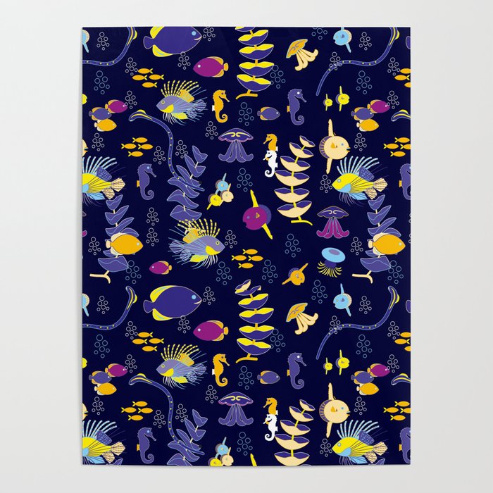 Underwater Fantasy Magical Glowing repeat pattern Poster